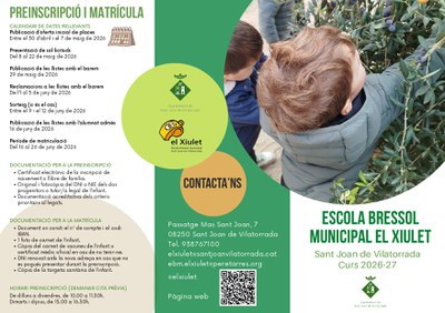 Tríptic informatiu El Xiulet preinscripcions 26-27
